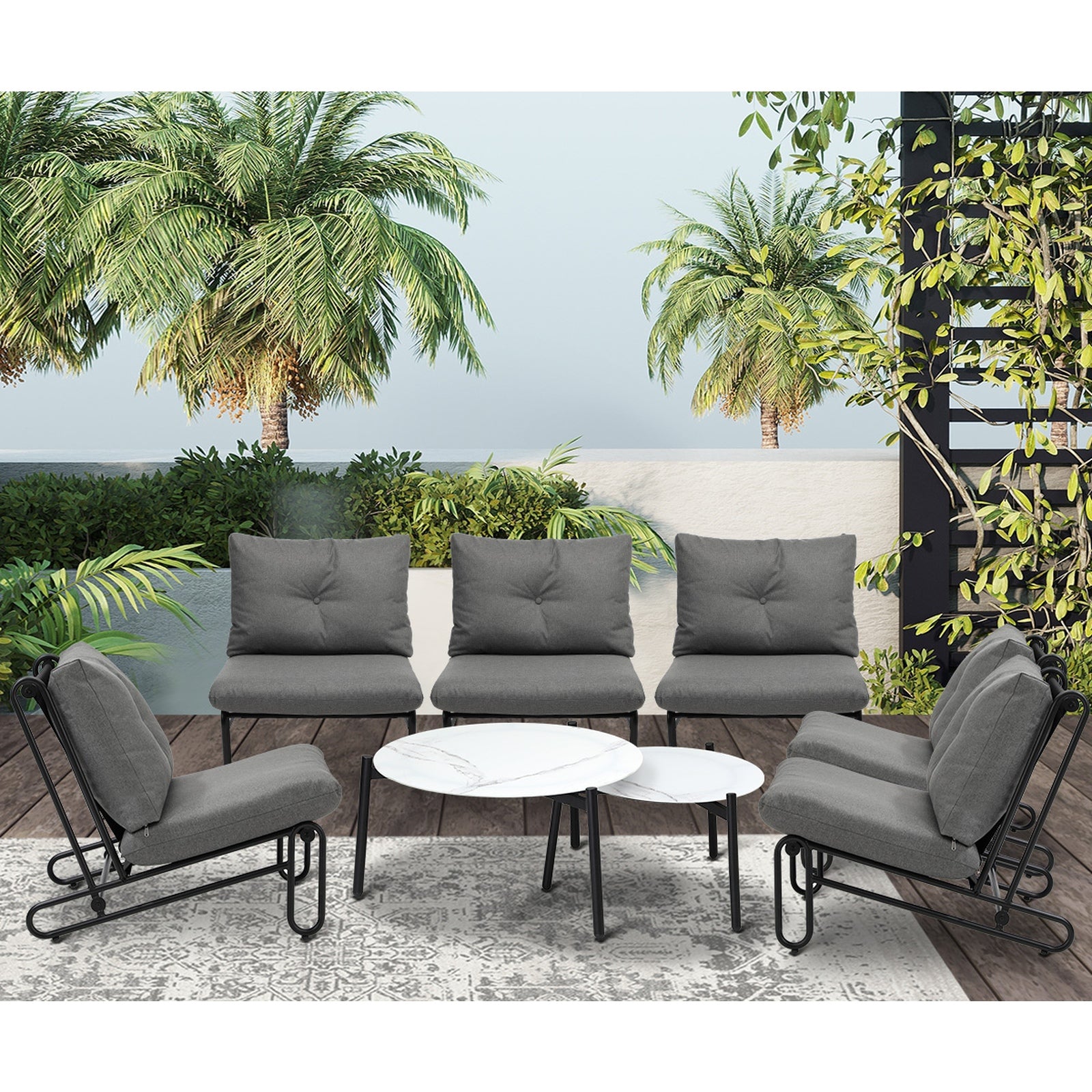 Livsip Outdoor Sofa Set 8 Piece Garden Patio Lounge Setting Table Chairs Grey - Sunyee