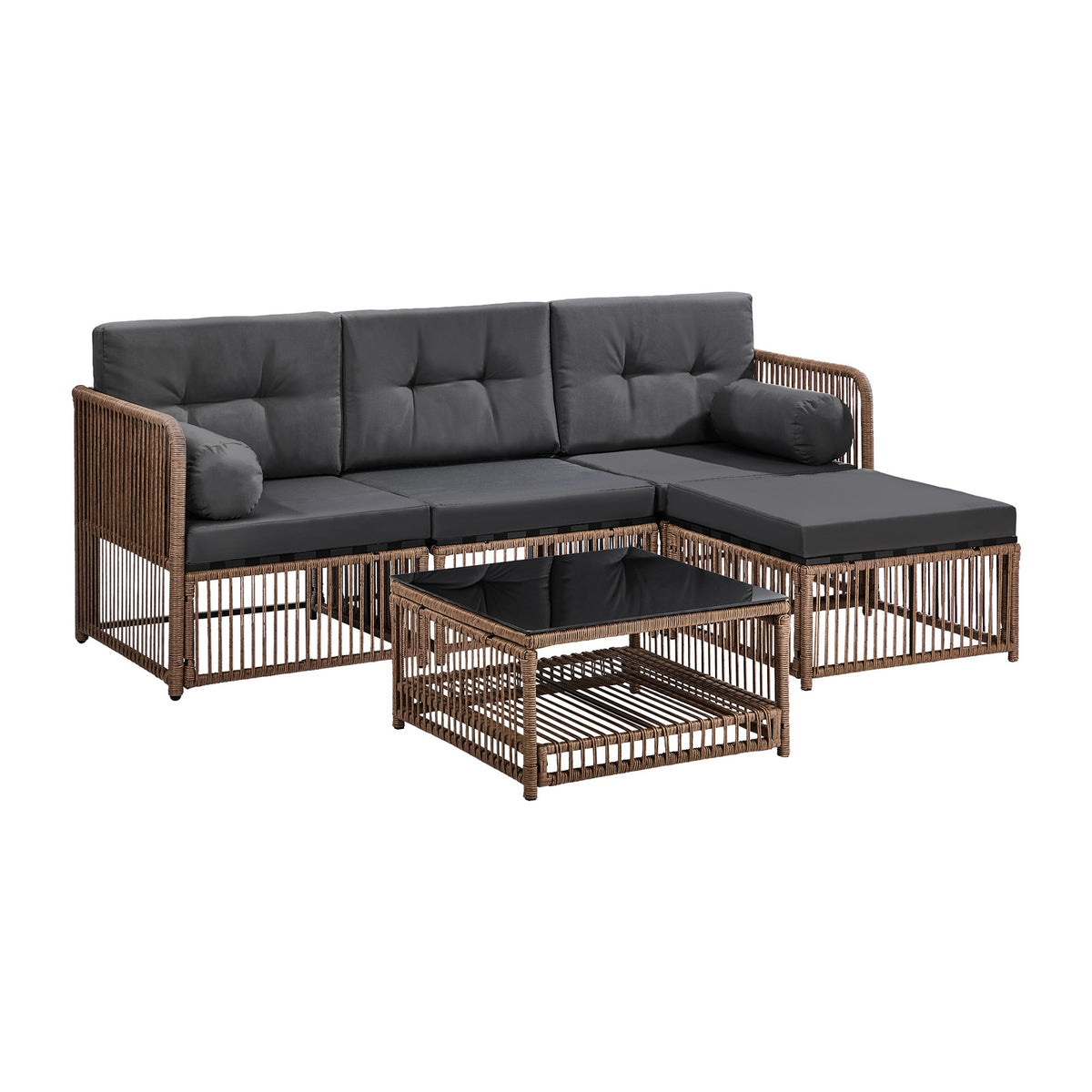 Livsip 4 Seater Outdoor Dining Sofa Set 5PCS Wicker Lounge Setting Chairs Table