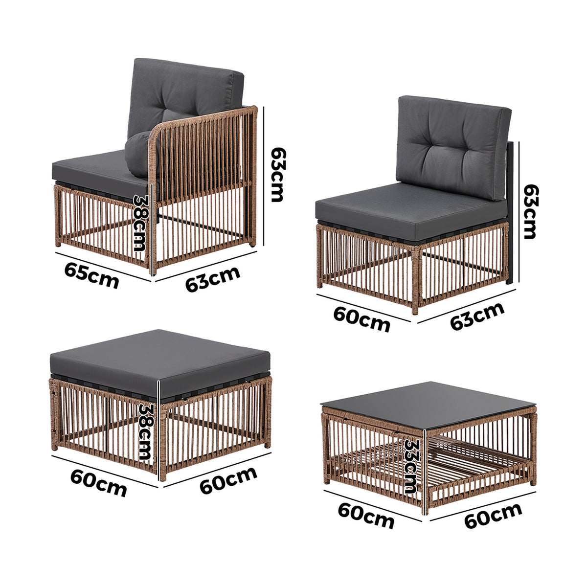 Livsip 6 Seater Outdoor Sofa Set 7PCS Wicker Lounge Setting Patio Furniture