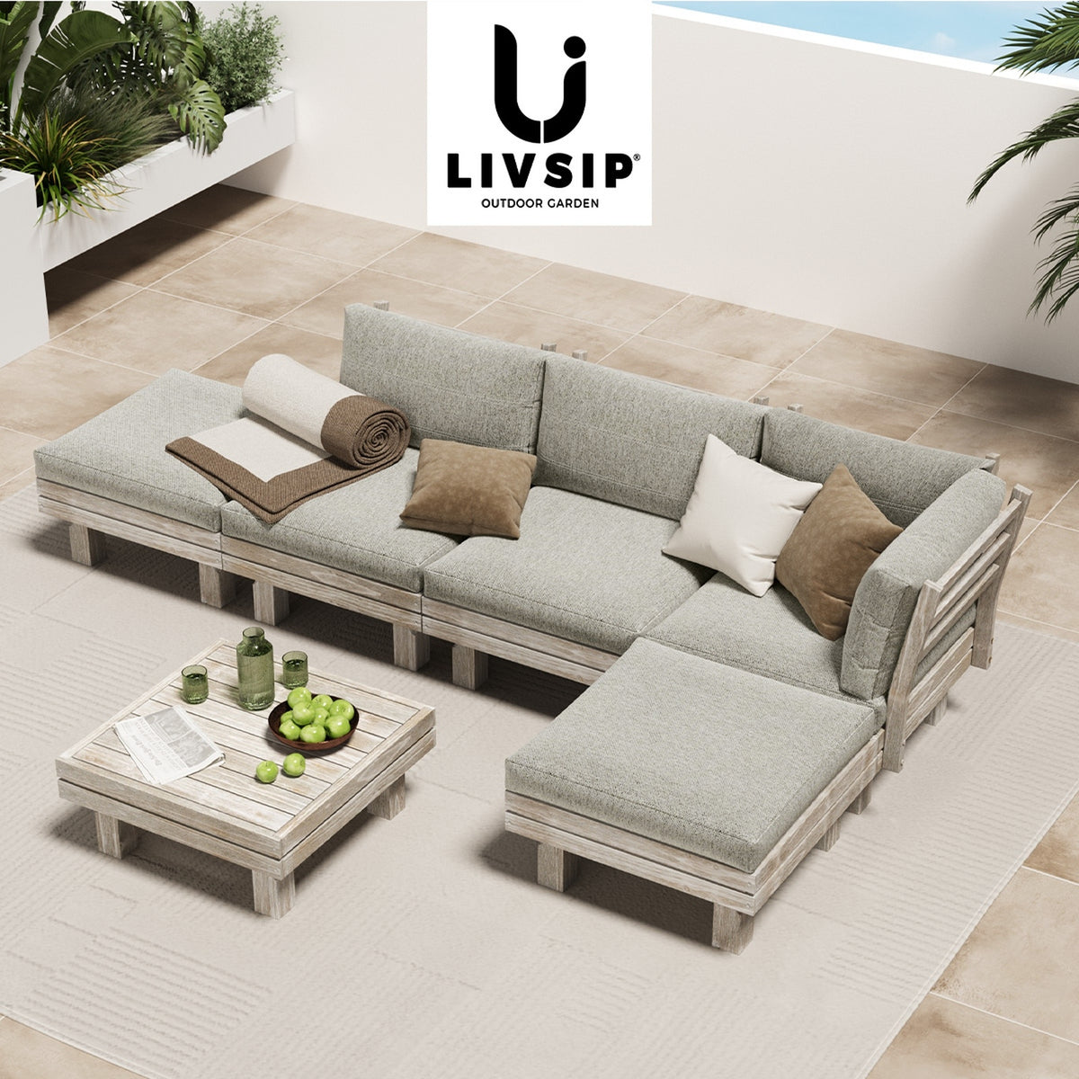 Livsip 6 Piece Outdoor Furniture Sofa Set Wooden Lounge Setting Chair Table
