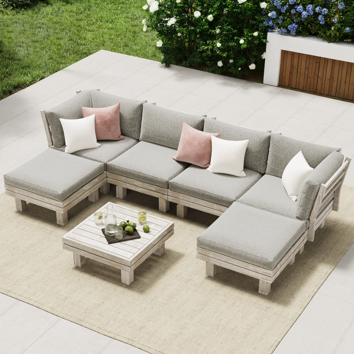 Livsip 7PCS Outdoor Sofa Set Wooden Lounge Setting Table Chair Patio Furniture