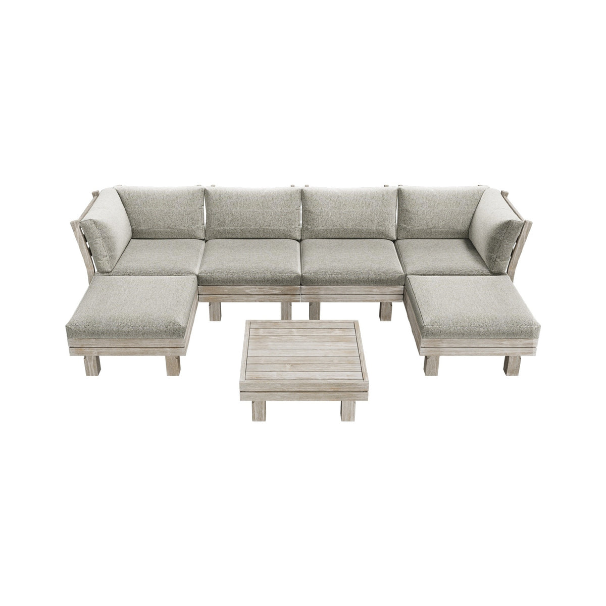 Livsip 7PCS Outdoor Sofa Set Wooden Lounge Setting Table Chair Patio Furniture