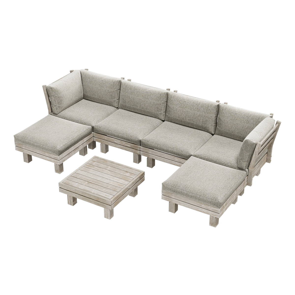 Livsip 7PCS Outdoor Sofa Set Wooden Lounge Setting Table Chair Patio Furniture