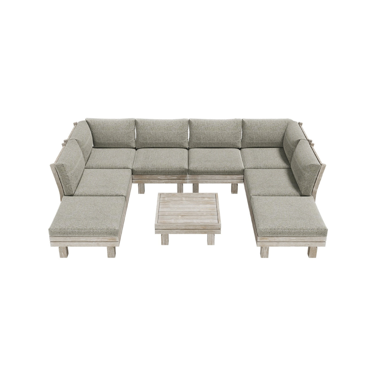 Livsip 9PCS Outdoor Sofa Set Wooden Lounge Setting Table Chair Patio Furniture