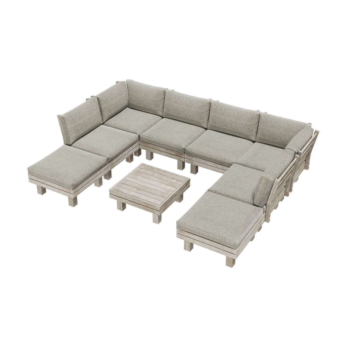Livsip 9PCS Outdoor Sofa Set Wooden Lounge Setting Table Chair Patio Furniture