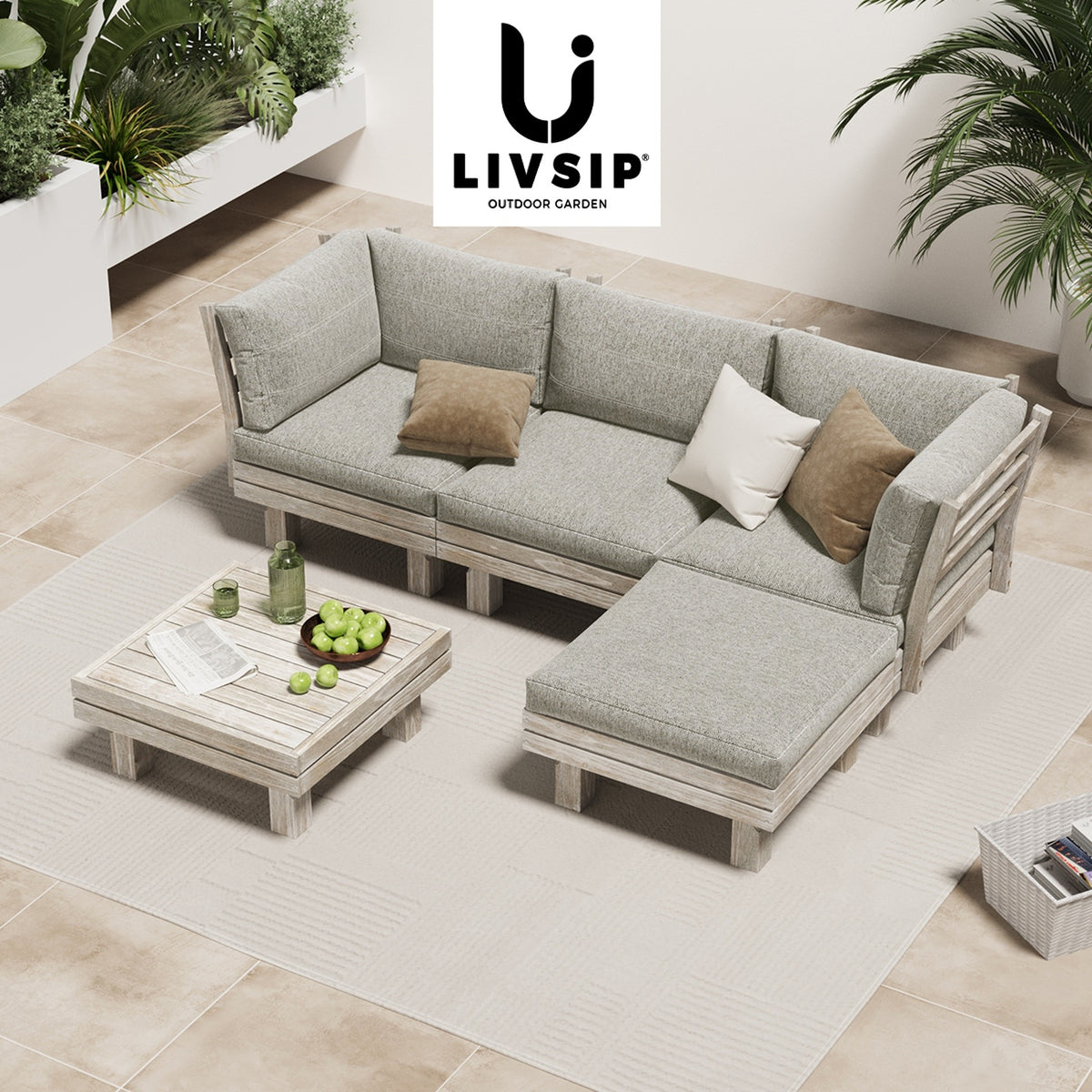 Livsip 4 Seater Outdoor Sofa Set Lounge Setting Table Chair Patio Furniture