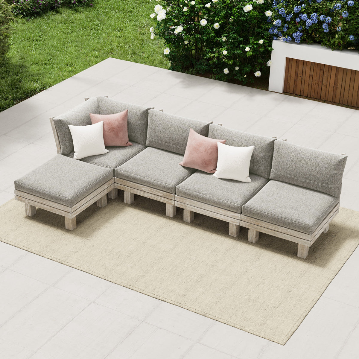 Livsip 5PCS Outdoor Furniture Sofa Set Wooden Lounge Setting Patio Furniture