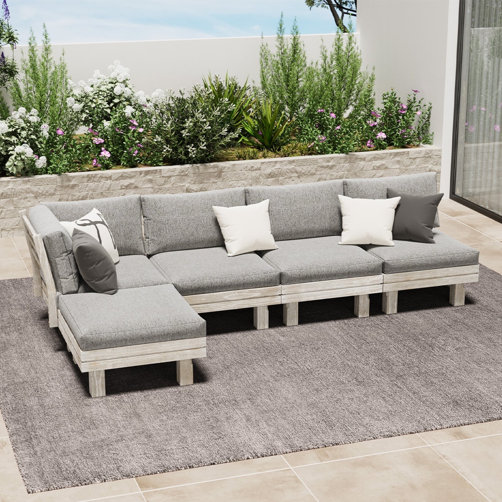 Livsip 5PCS Outdoor Furniture Sofa Set Wooden Lounge Setting Patio Furniture - Sunyee