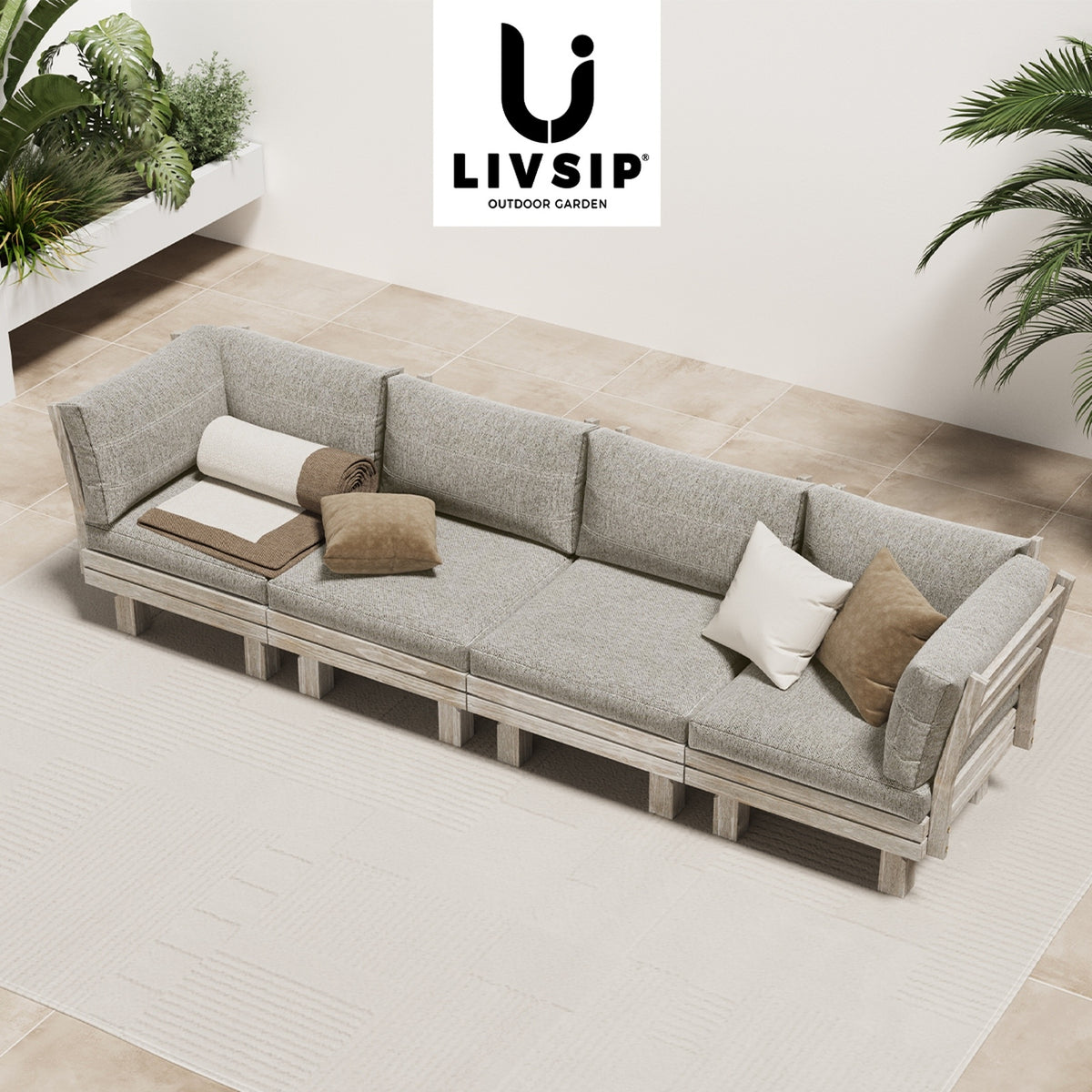 Livsip 4 Seater Outdoor Sofa Set Wooden Modular Lounge Setting Patio Furniture