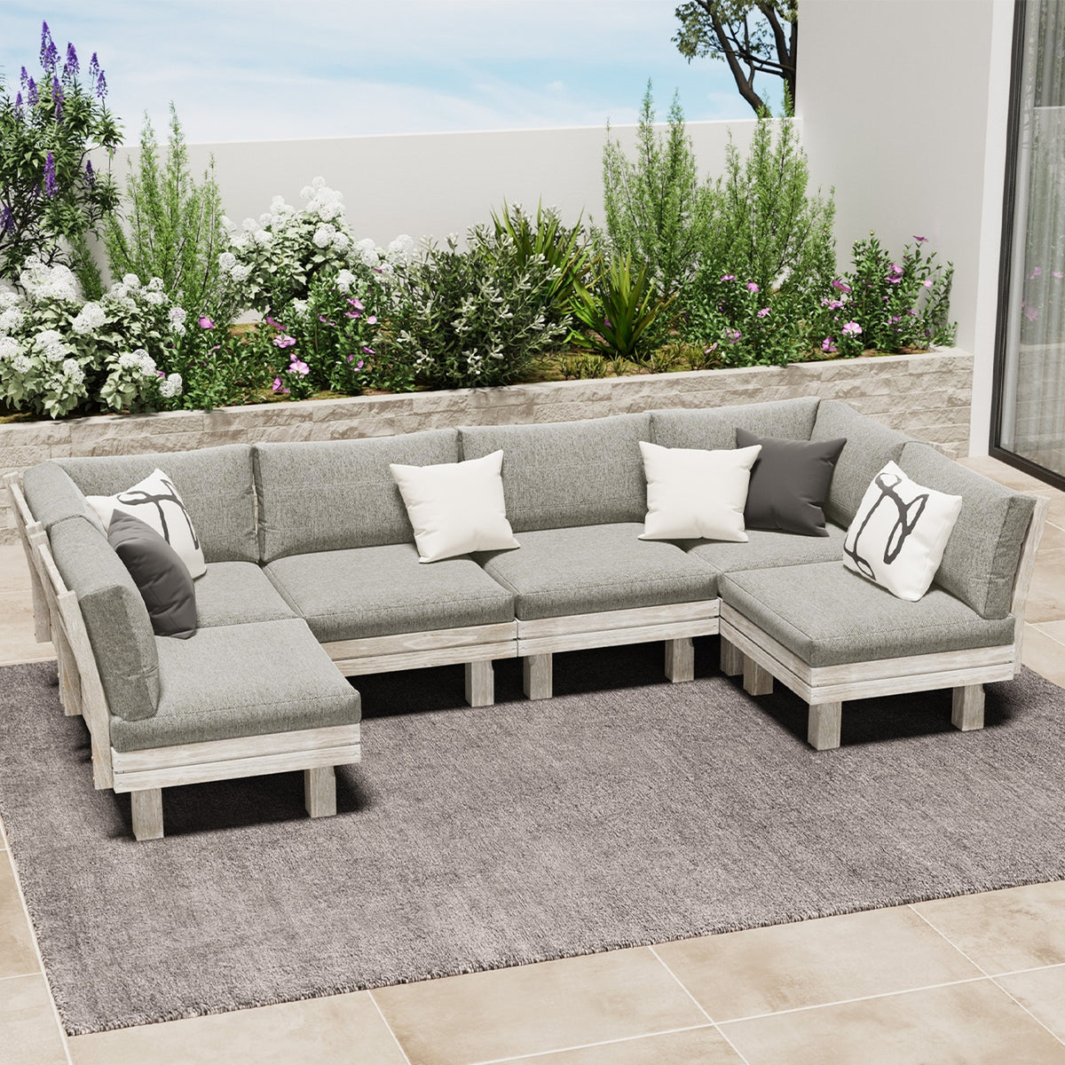 Livsip 6 Seater Outdoor Sofa Set Wooden Modular Lounge Setting Patio Furniture
