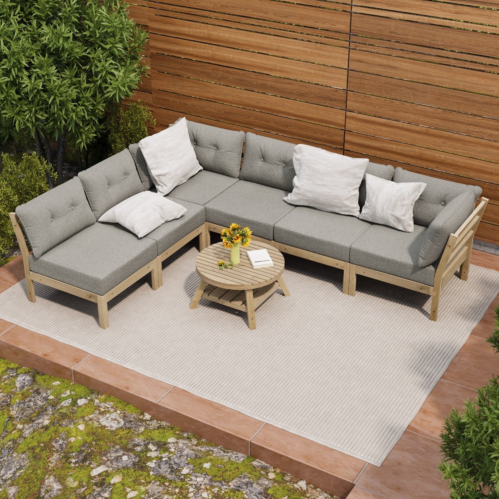 Livsip 7 Seater Outdoor Sofa Set Lounge Setting Patio Furniture Beige - Sunyee