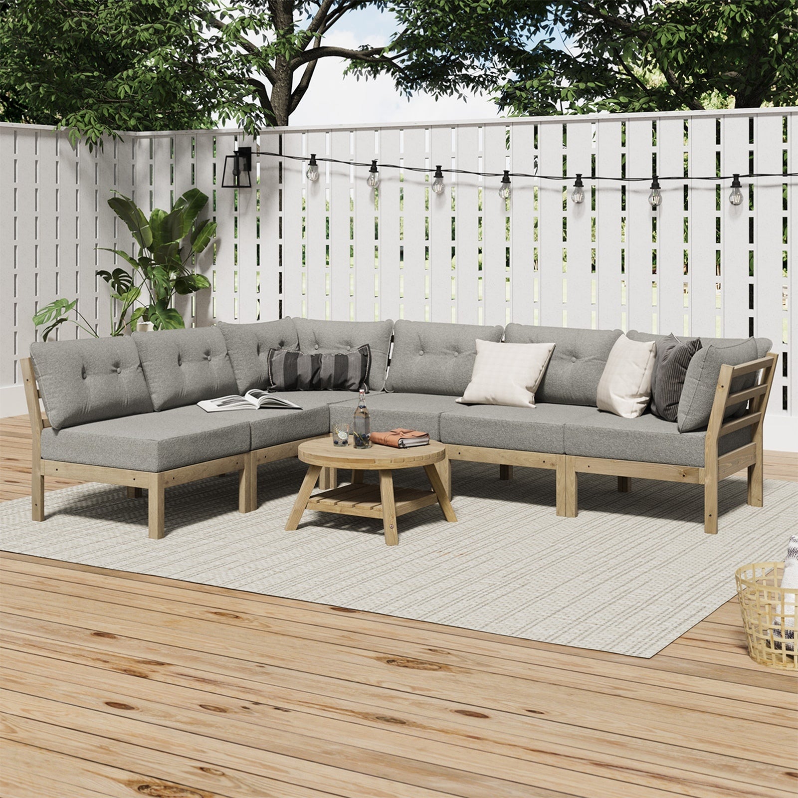 Livsip 7 Seater Outdoor Sofa Set Lounge Setting Patio Furniture Beige - Sunyee
