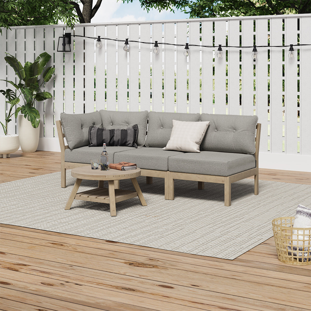 Livsip 3 Seater Outdoor Sofa Set Wooden Lounge Setting Patio Furniture Beige