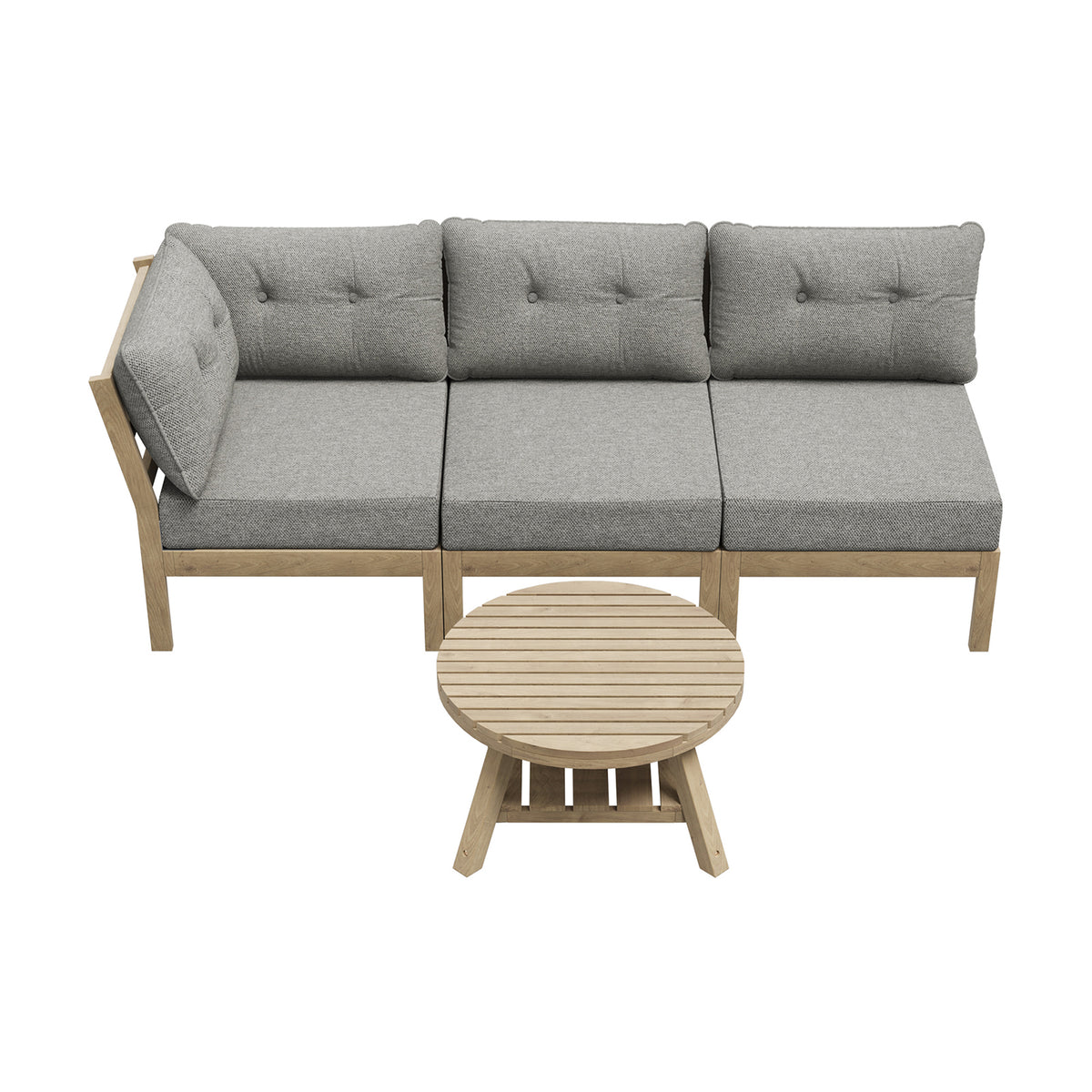 Livsip 3 Seater Outdoor Sofa Set Wooden Lounge Setting Patio Furniture Beige