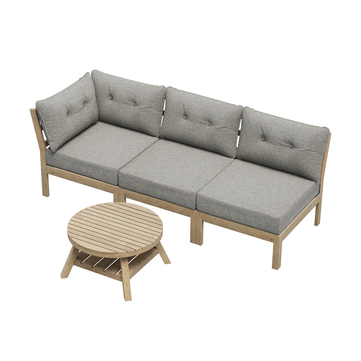 Livsip 3 Seater Outdoor Sofa Set Wooden Lounge Setting Patio Furniture Beige