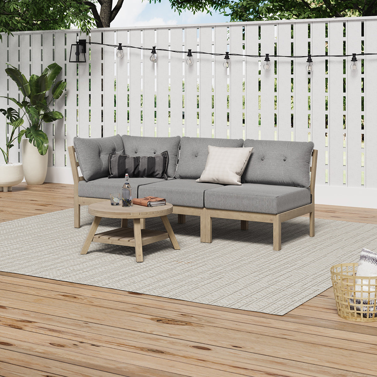 Livsip 3 Seater Outdoor Sofa Set Wooden Lounge Setting Patio Furniture Grey