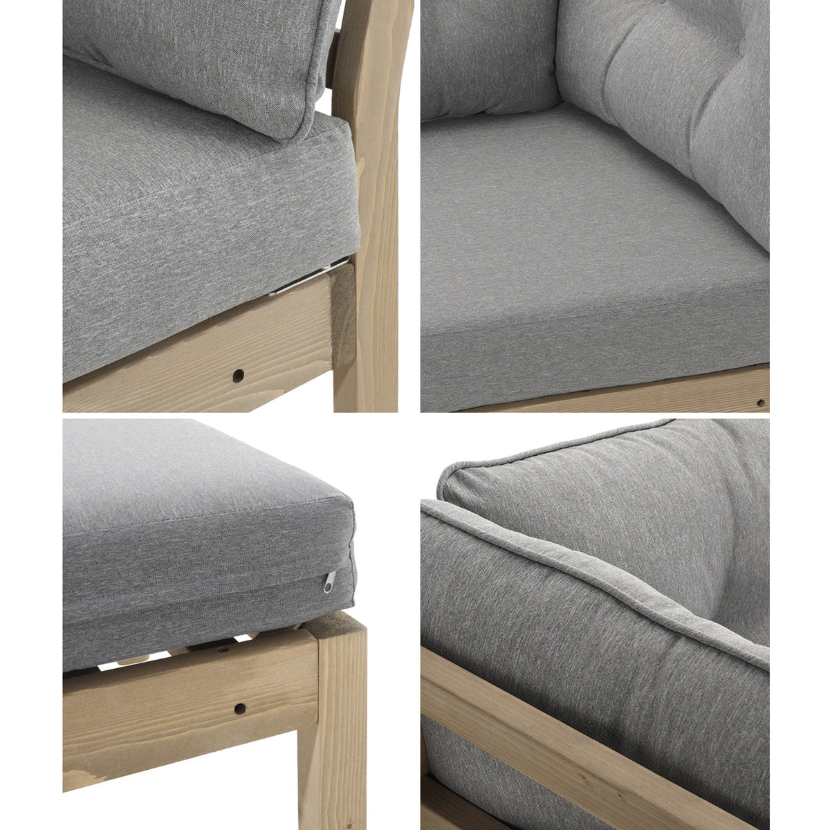 Livsip 3 Seater Outdoor Sofa Set Wooden Lounge Setting Patio Furniture Grey