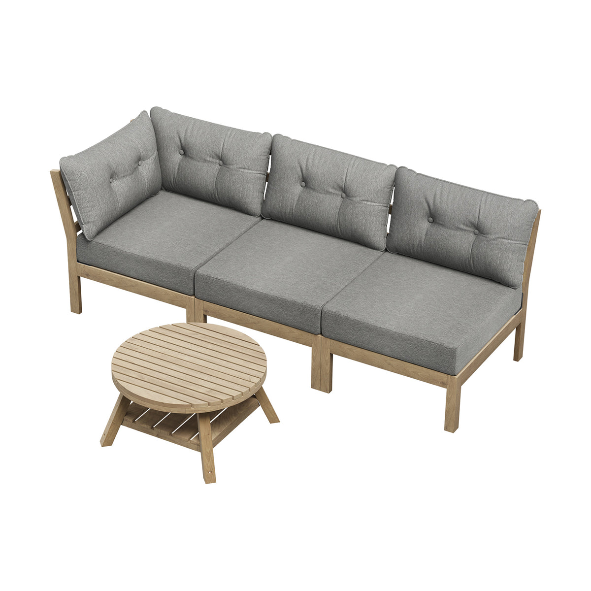 Livsip 3 Seater Outdoor Sofa Set Wooden Lounge Setting Patio Furniture Grey