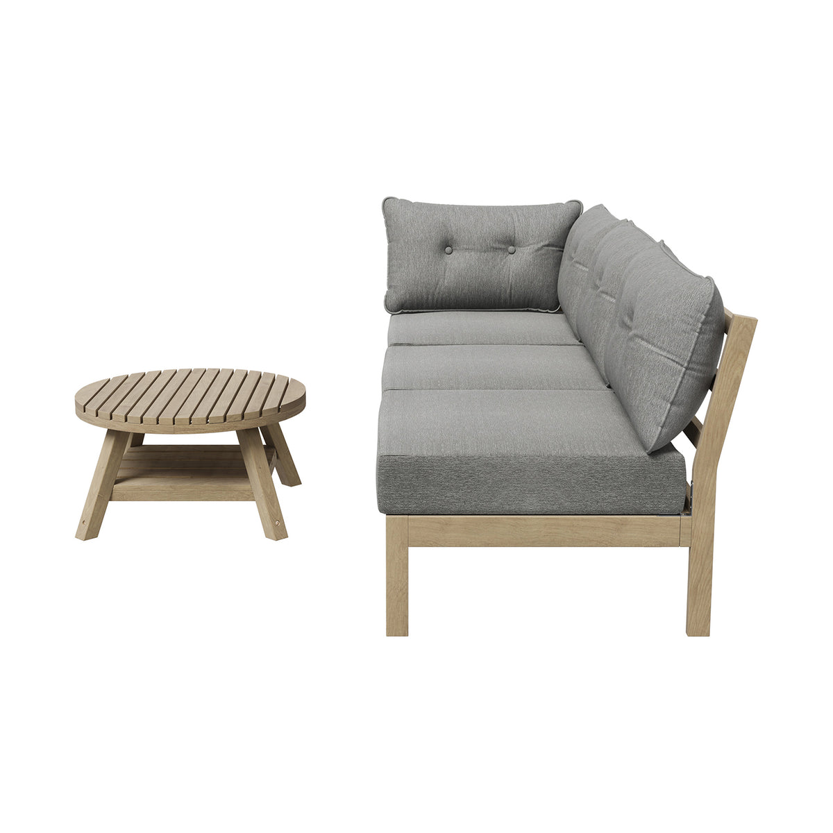 Livsip 3 Seater Outdoor Sofa Set Wooden Lounge Setting Patio Furniture Grey