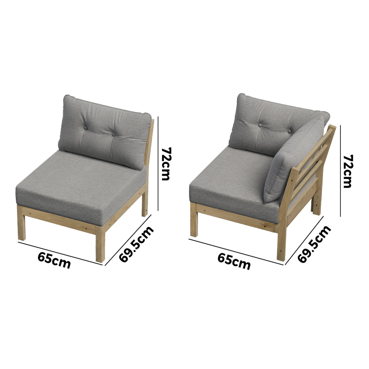 Livsip 4PCS Outdoor Sofa Set Wooden Modular Lounge Setting Patio Furniture Grey