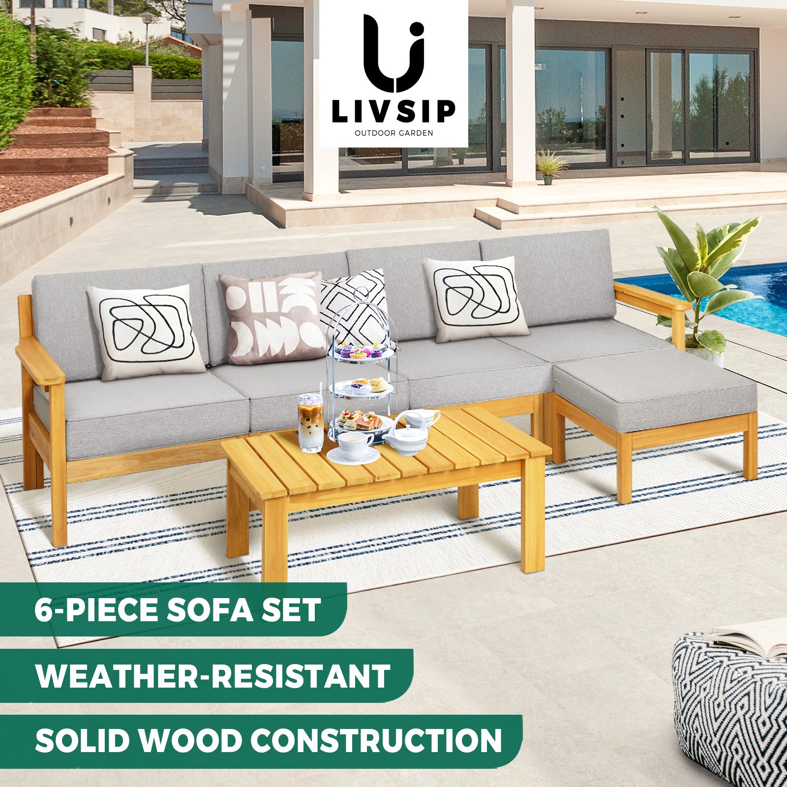 Livsip Outdoor Furniture 5-8Piece Sofa Set Garden Lounge Patio Furniture Setting - Sunyee