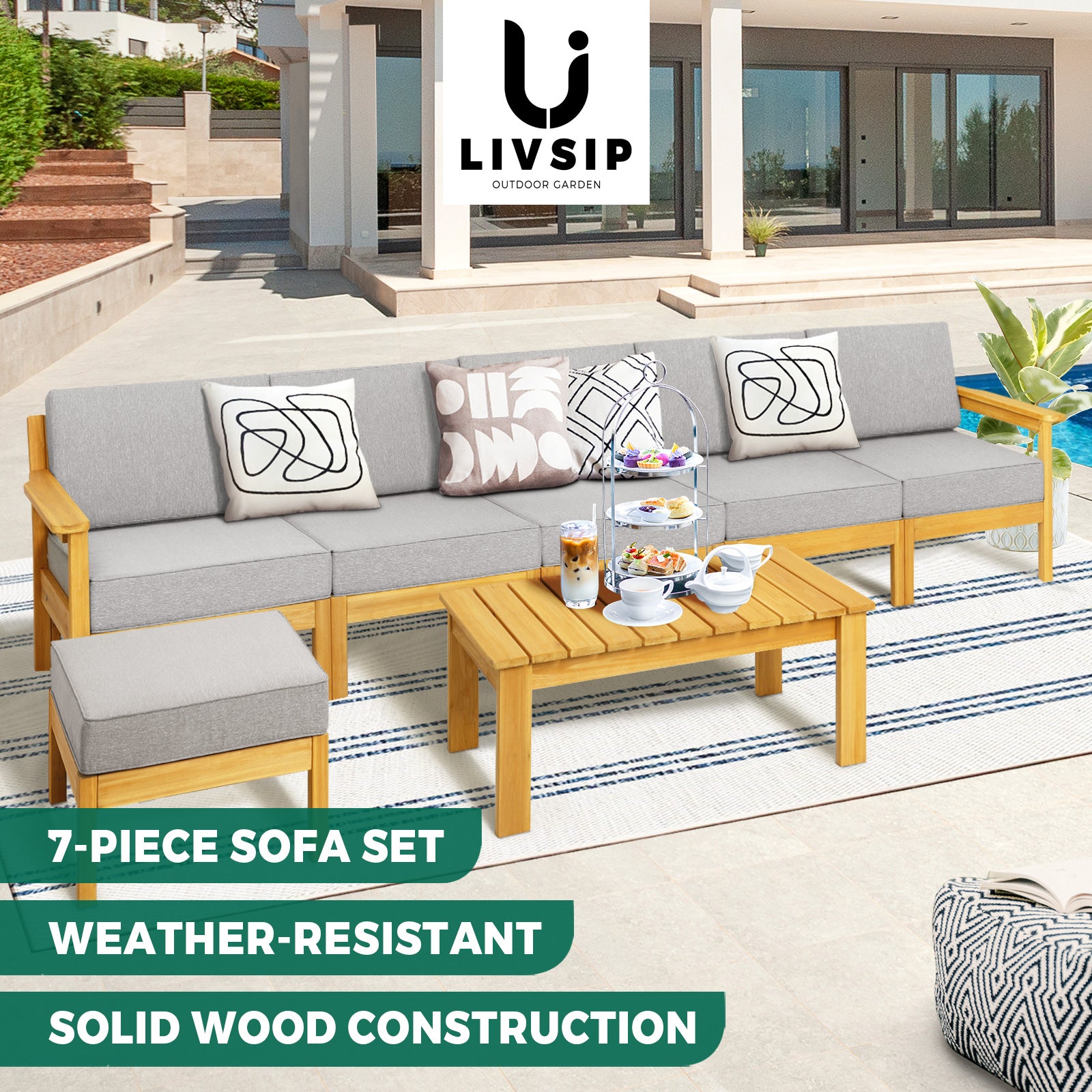 Livsip Outdoor Furniture 5-8Piece Sofa Set Garden Lounge Patio Furniture Setting - Sunyee