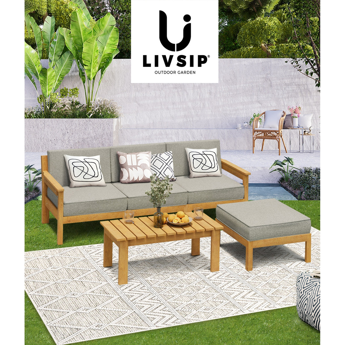 Livsip 5PCS Outdoor Furniture Sofa Set Lounge Setting Garden Patio - Sunyee