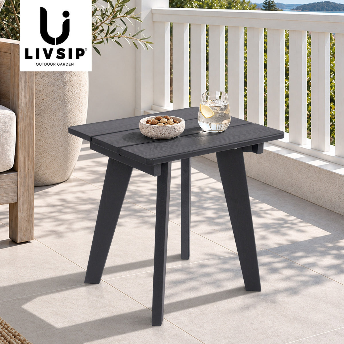 Livsip HDPE Outdoor Side Table Coffee Table Desk Patio Furniture Camping Black