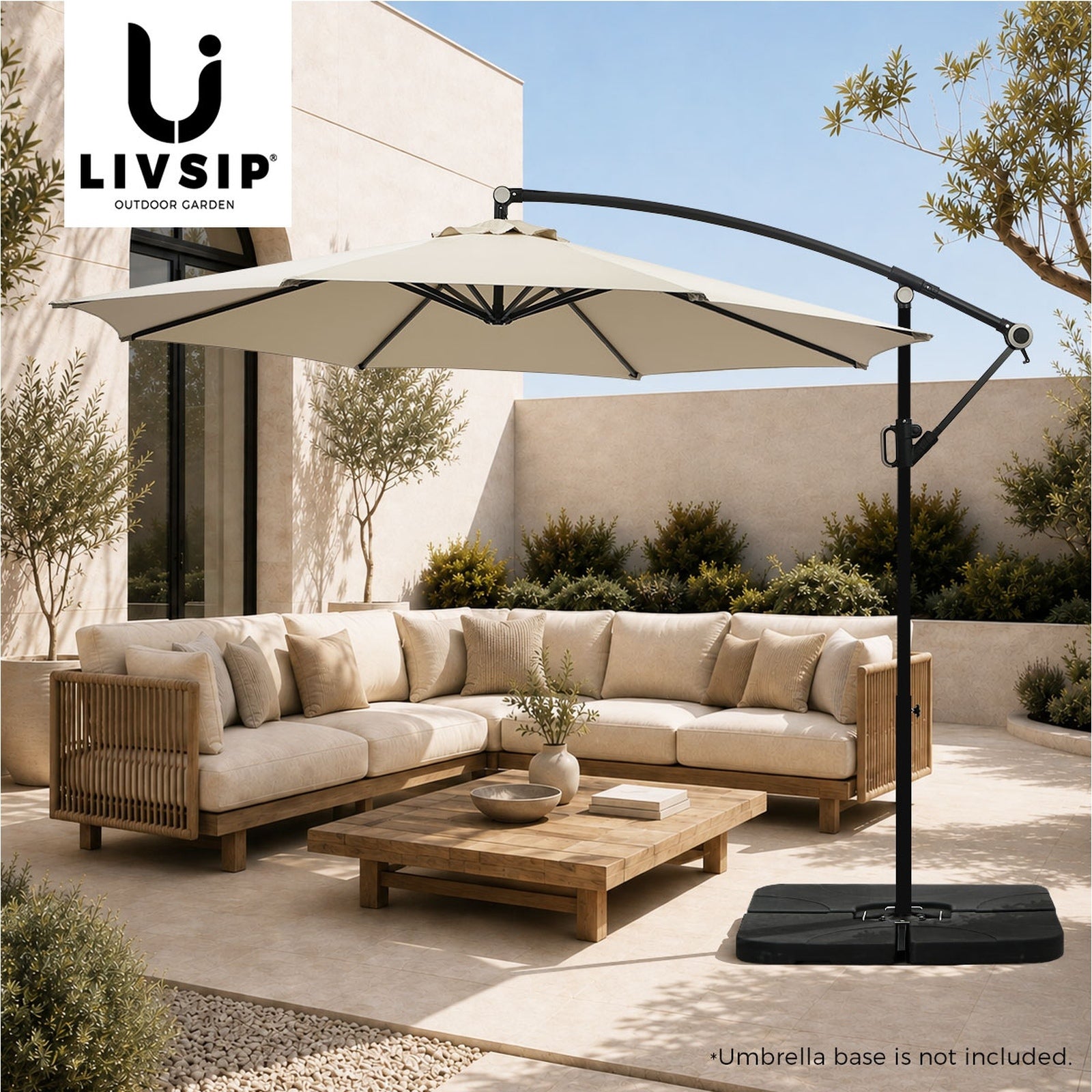 Livsip Outdoor Umbrella 3M Cantilever Garden Shade 360° Rotation Beige