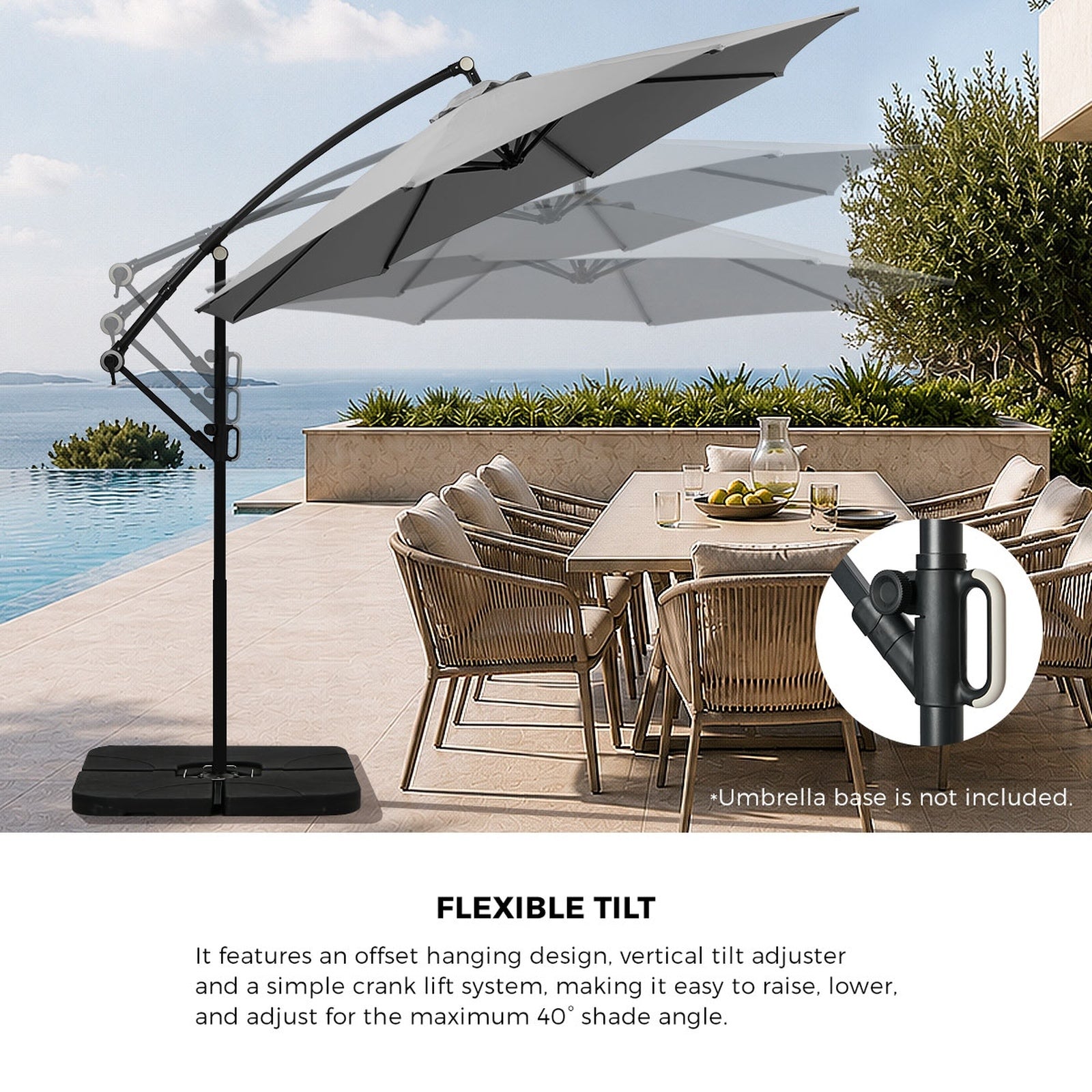 Livsip Outdoor Umbrella 3M Cantilever Garden Shade 360° Rotation Charcoal