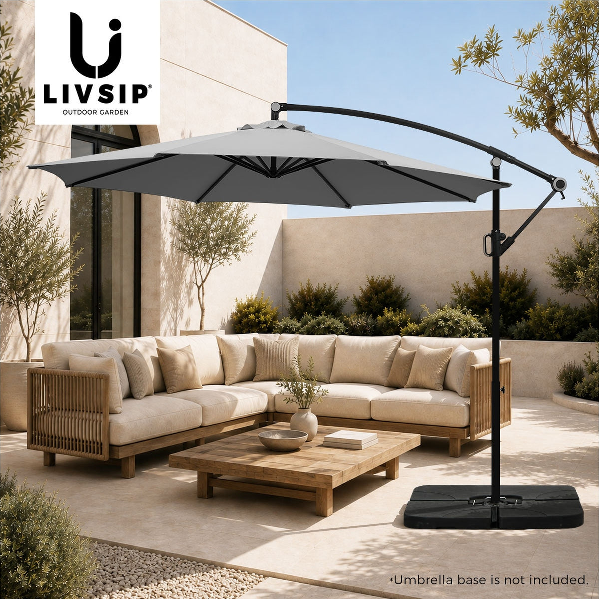 Livsip Outdoor Umbrella 3M Cantilever Garden Shade 360° Rotation Charcoal