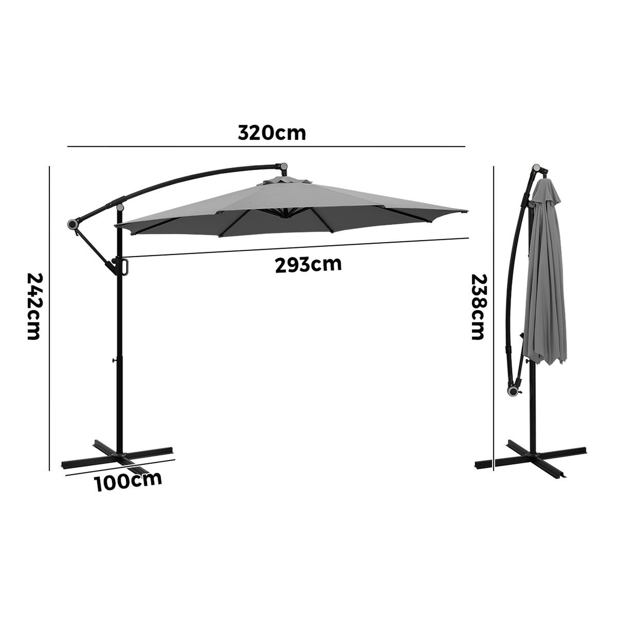 Livsip Outdoor Umbrella 3M Cantilever Garden Shade 360° Rotation Charcoal
