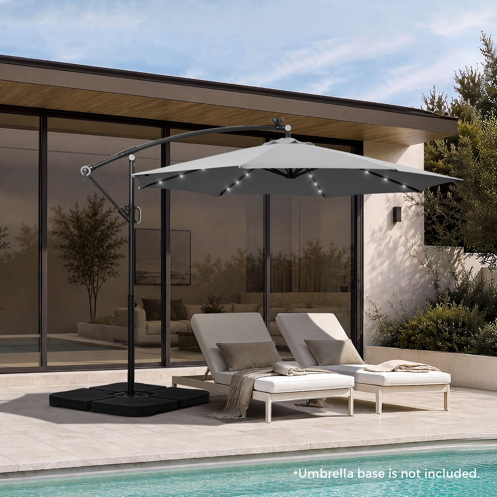Livsip Outdoor Umbrella 3M Cantilever Garden Shade Rotatable with String Light