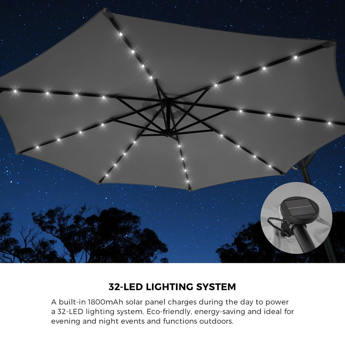 Livsip Outdoor Umbrella 3M Cantilever Garden Shade Rotatable with String Light