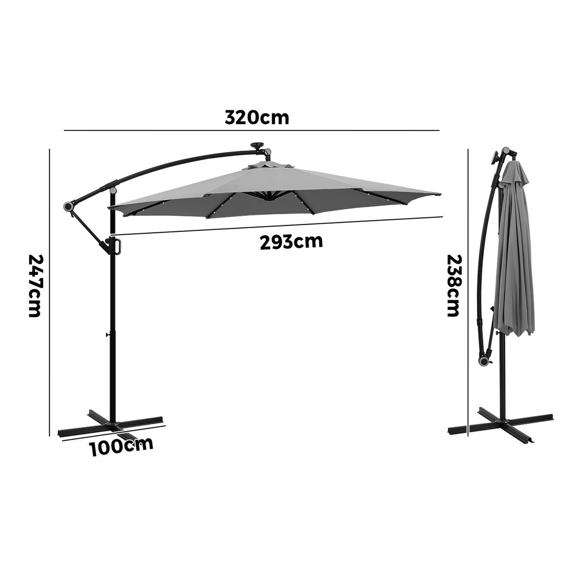 Livsip Outdoor Umbrella 3M Cantilever Garden Shade Rotatable with String Light