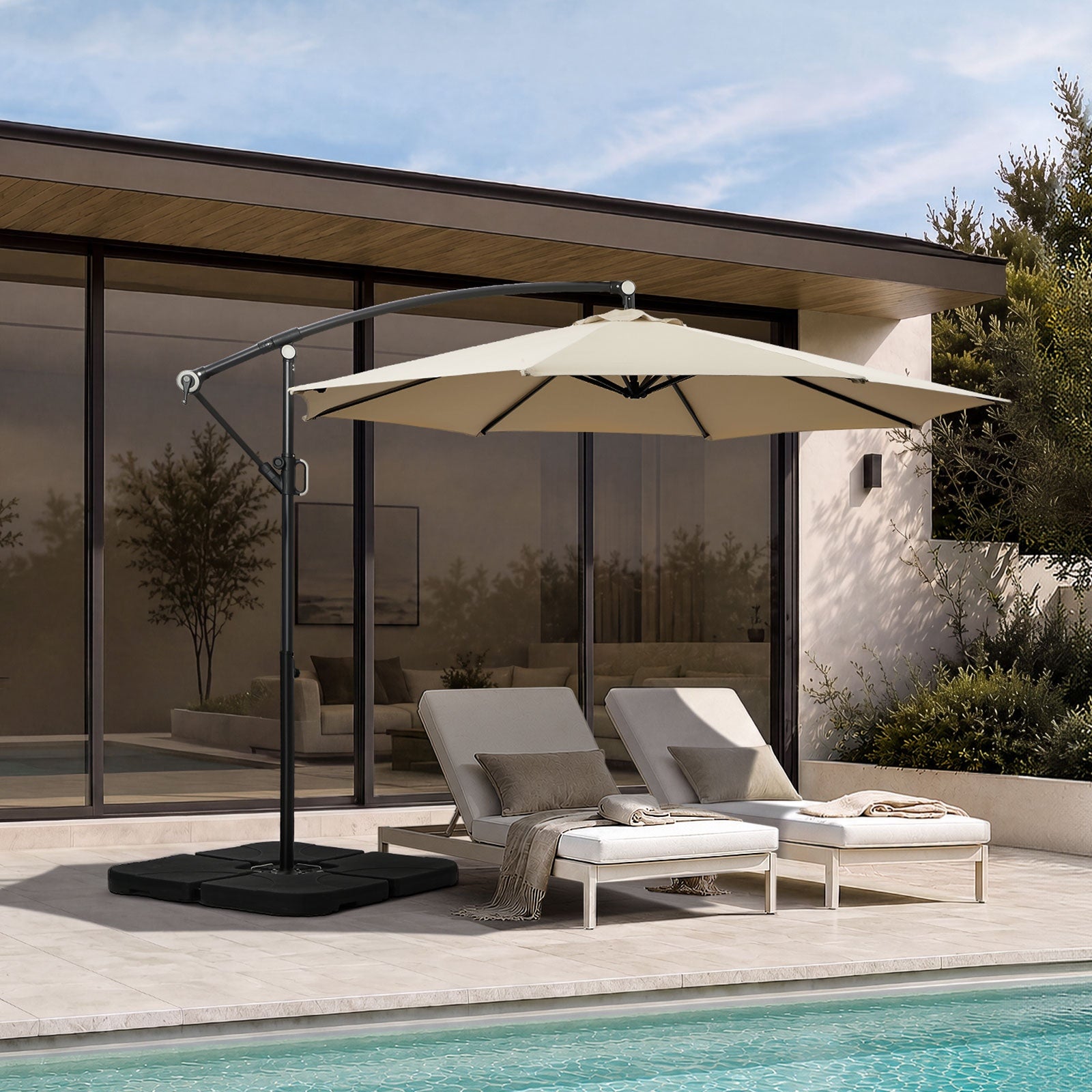 Livsip Outdoor Umbrella 3M Cantilever Garden Shade 360° Rotation w/ Base