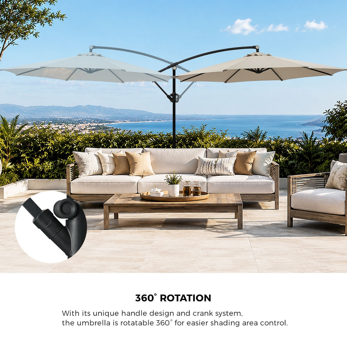 Livsip Outdoor Umbrella 3M Cantilever Garden Shade 360° Rotation w/ Base