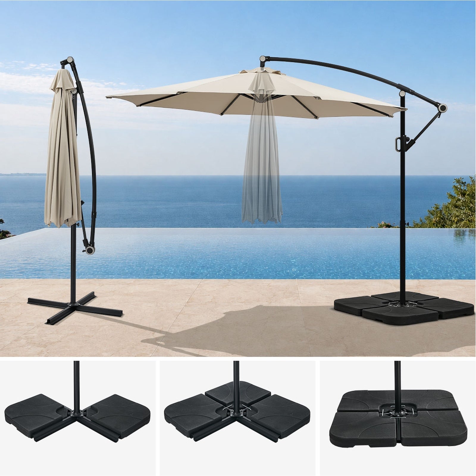 Livsip Outdoor Umbrella 3M Cantilever Garden Shade 360° Rotation w/ Base