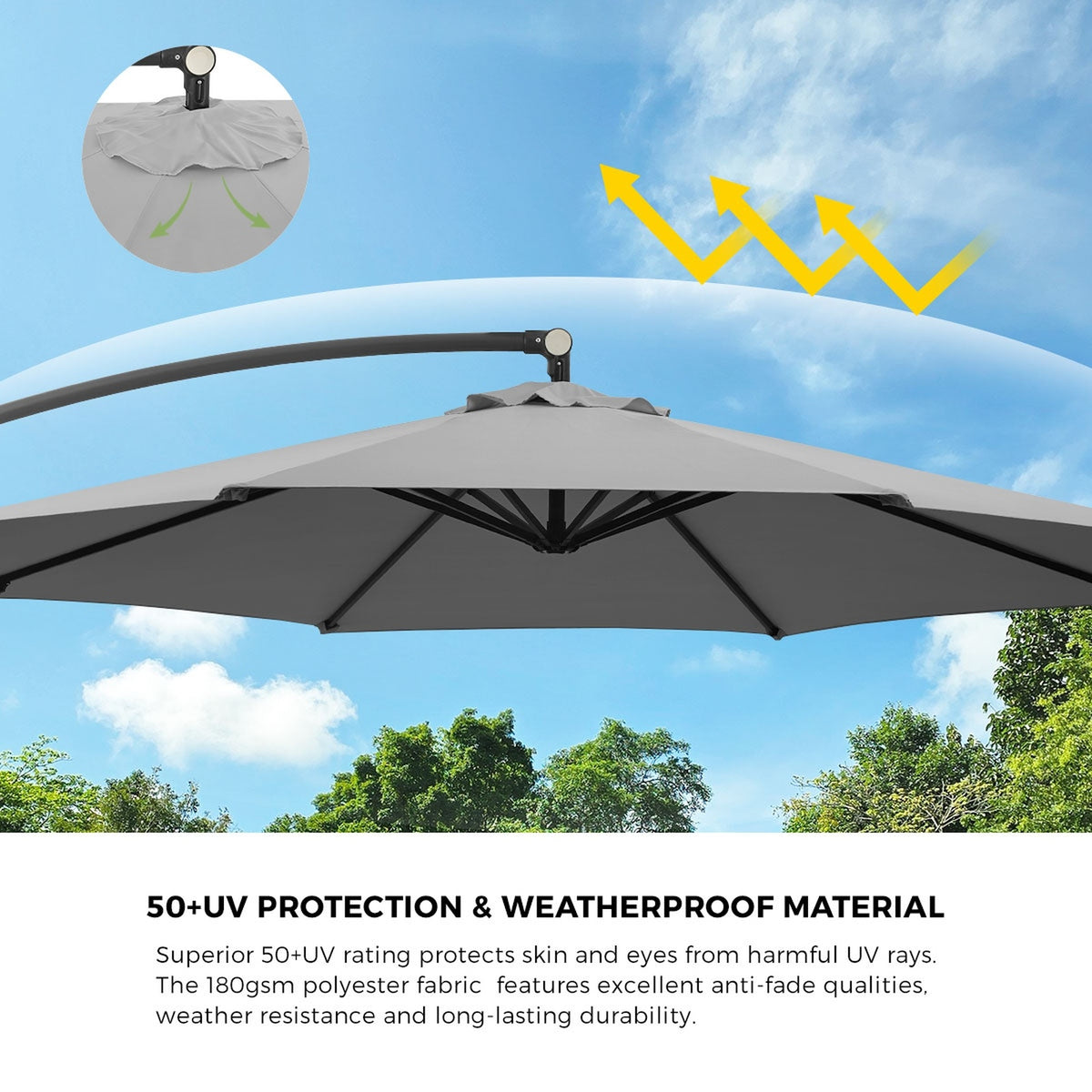 Livsip Outdoor Umbrella 3M Cantilever Garden Shade 360° Rotation w/ Base
