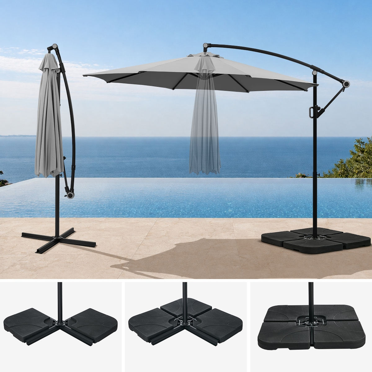 Livsip Outdoor Umbrella 3M Cantilever Garden Shade 360° Rotation w/ Base