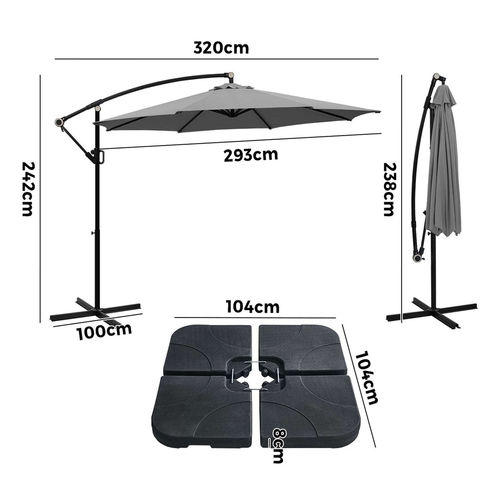 Livsip Outdoor Umbrella 3M Cantilever Garden Shade 360° Rotation w/ Base