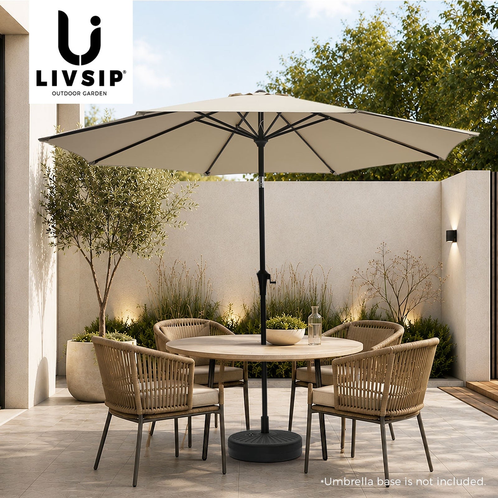 Livsip Outdoor Umbrella 3M Market Umbrellas Garden Shade with Tilt Beige