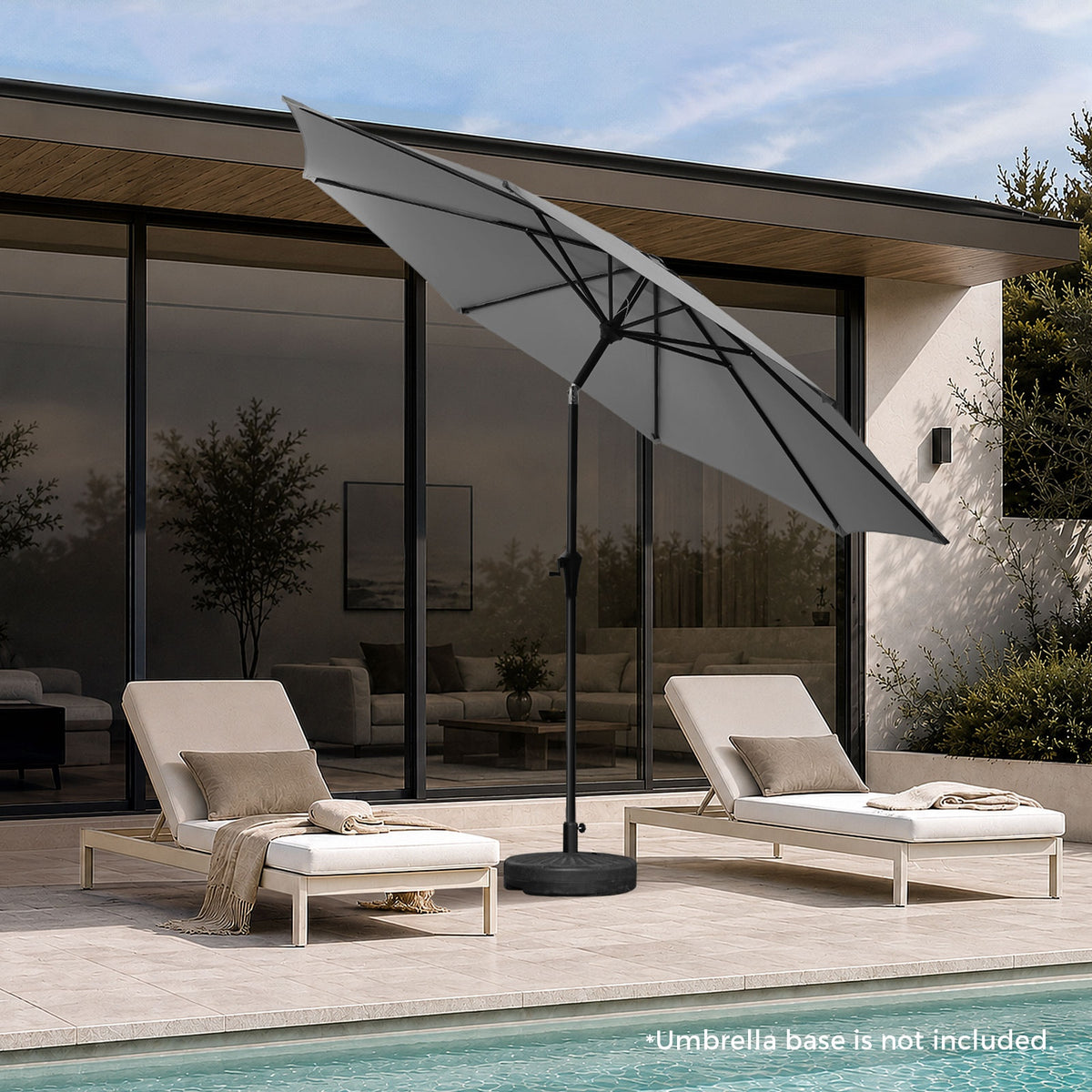 Livsip Outdoor Umbrella 3M Market Umbrellas Garden Shade with Tilt Charcoal