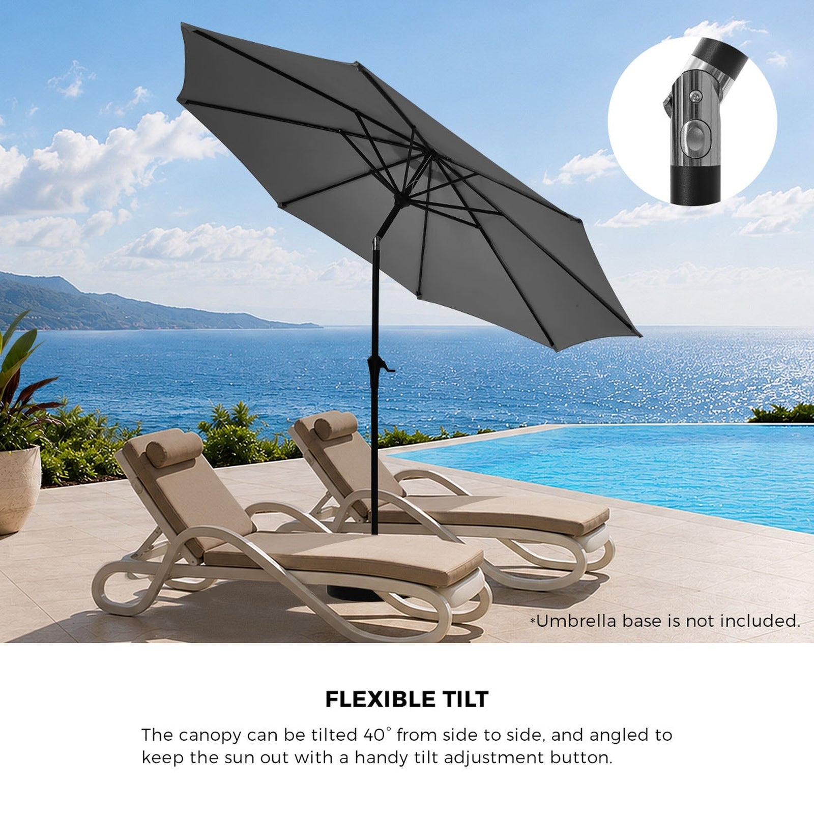 Livsip Outdoor Umbrella 3M Market Umbrellas Garden Shade with Tilt Charcoal