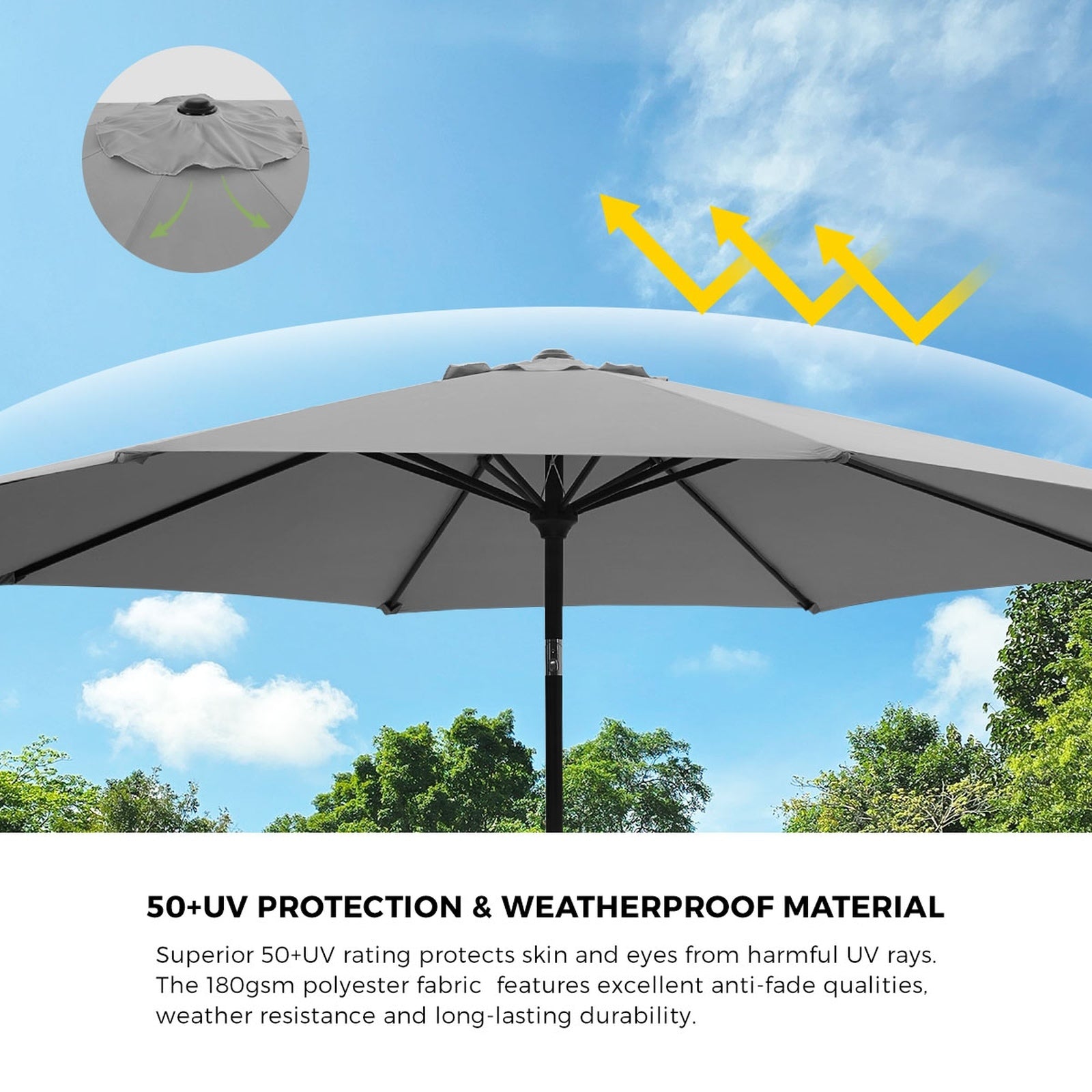 Livsip Outdoor Umbrella 3M Market Umbrellas Garden Shade with Tilt Charcoal