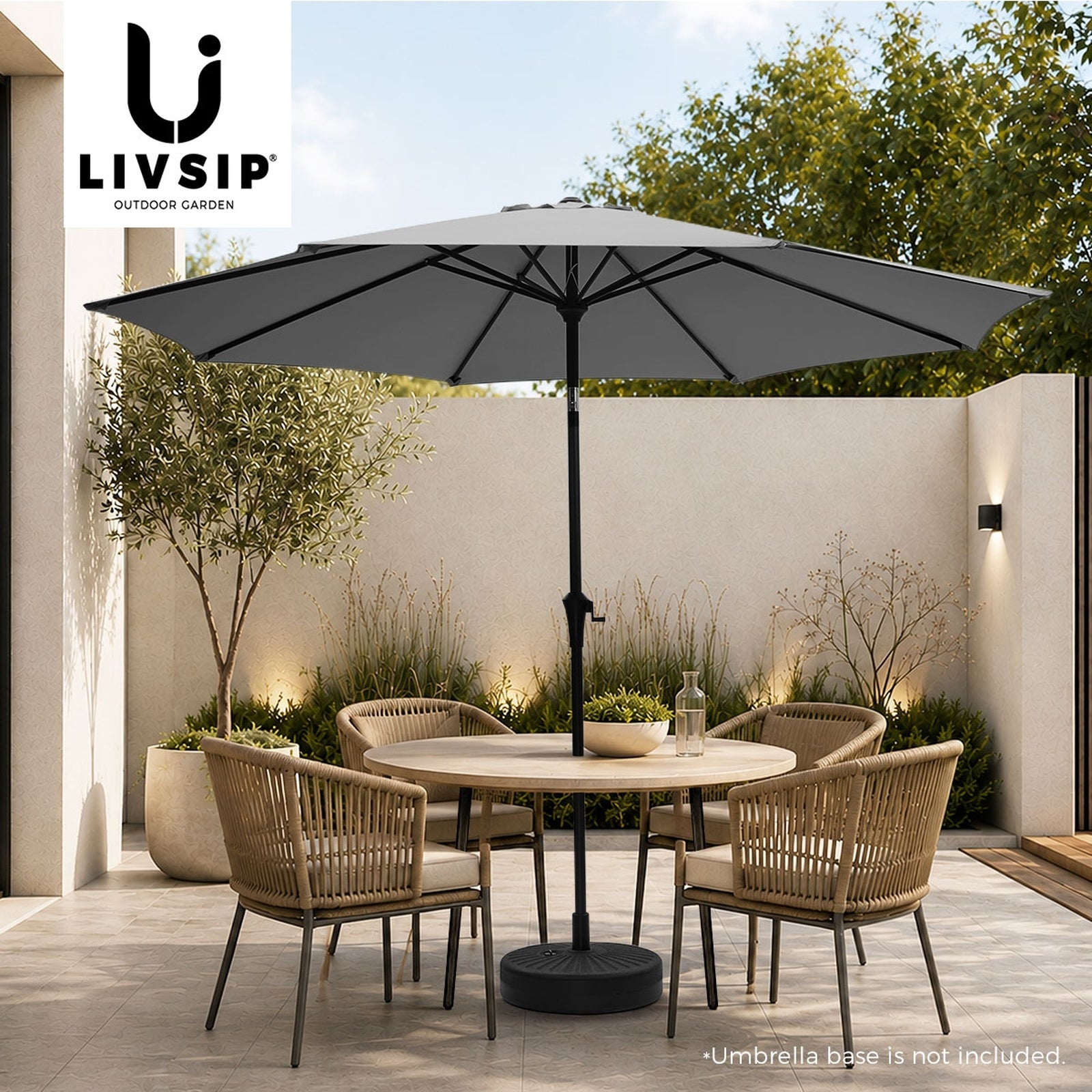 Livsip Outdoor Umbrella 3M Market Umbrellas Garden Shade with Tilt Charcoal