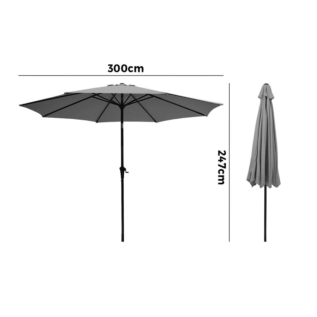 Livsip Outdoor Umbrella 3M Market Umbrellas Garden Shade with Tilt Charcoal