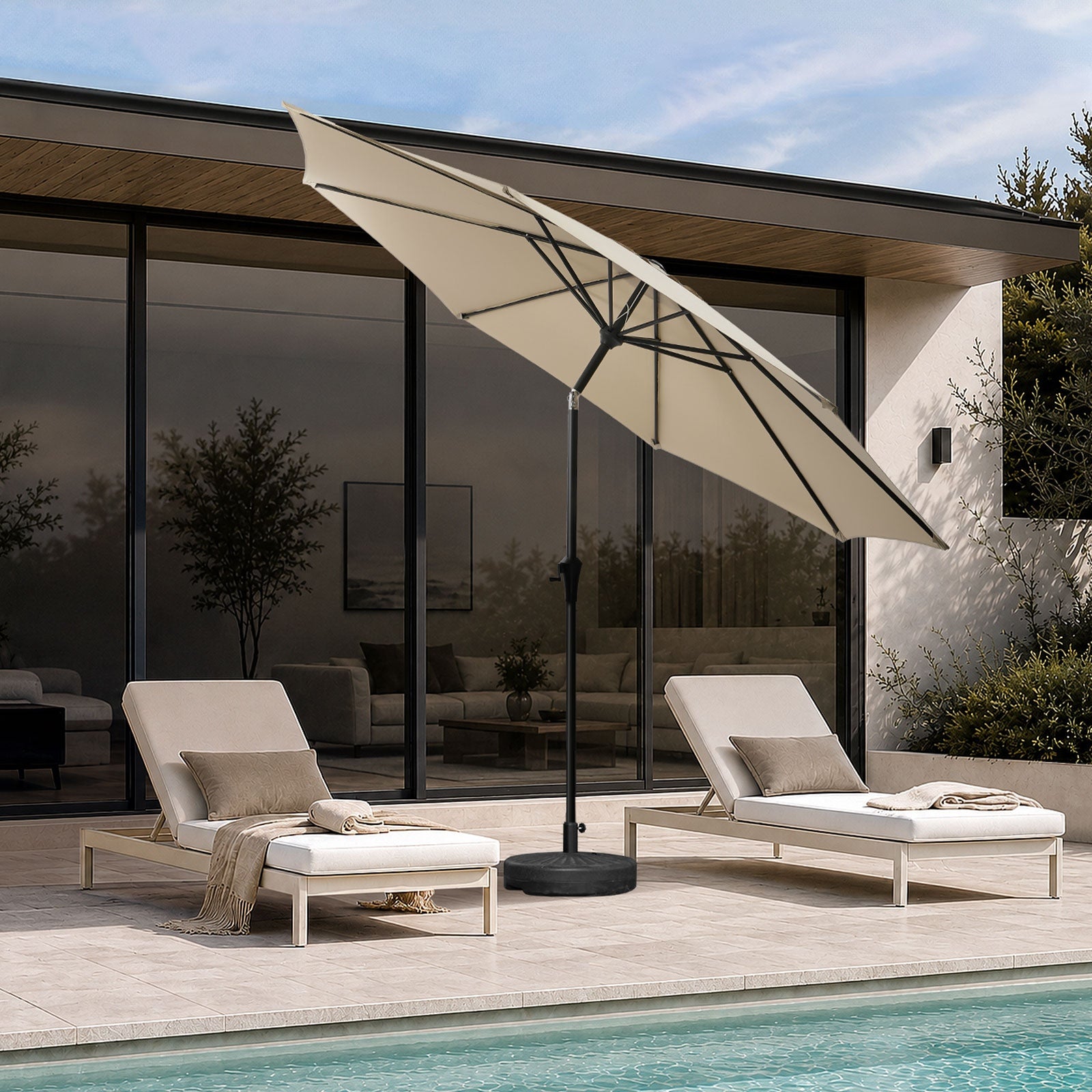 Livsip Outdoor Umbrella 3M Market Umbrellas Garden Shade with Tilt Base Beige
