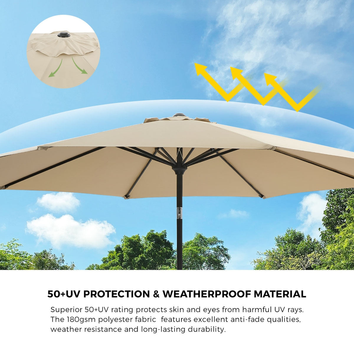 Livsip Outdoor Umbrella 3M Market Umbrellas Garden Shade with Tilt Base Beige