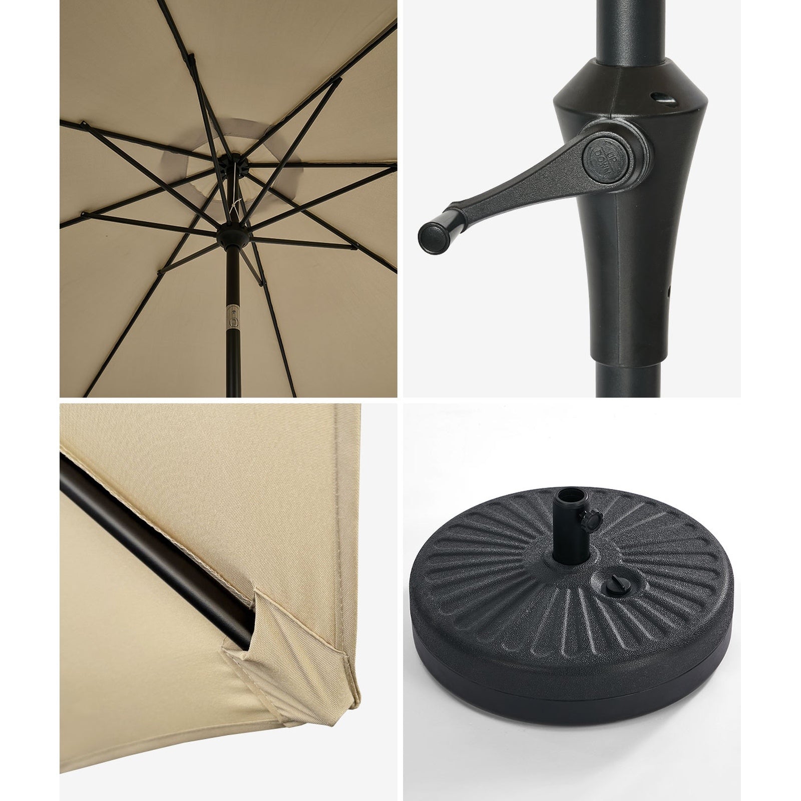 Livsip Outdoor Umbrella 3M Market Umbrellas Garden Shade with Tilt Base Beige